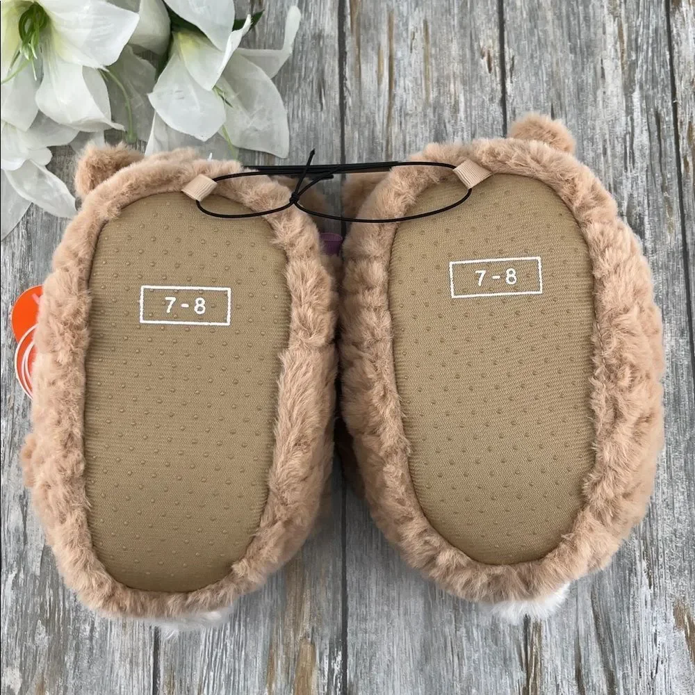 Toddler Baby Girls Plush Teddy Bear Slippers Shoes Size 7/8